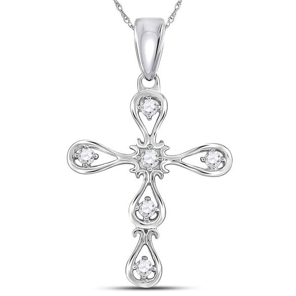 Diamond Scalloped Cross Pendant 1/12 Cttw 10kt White Gold