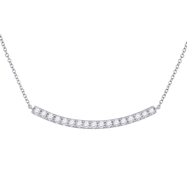 Diamond Curved Bar Necklace 3/4 Cttw 14kt White Gold