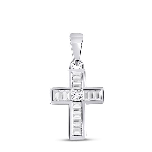 Princess Diamond Cross Pendant 1/3 Cttw 10kt White Gold