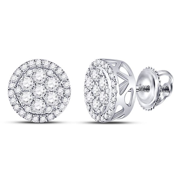 Diamond Flower Cluster Earrings 1/2 Cttw 10kt White Gold