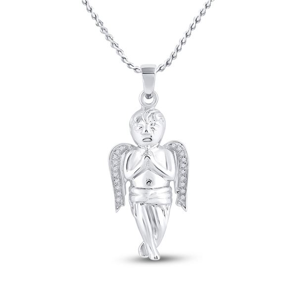 Sterling Silver Mens Diamond Angel Angel Cherub Charm Pendant 1/20 Cttw Sterling Silver