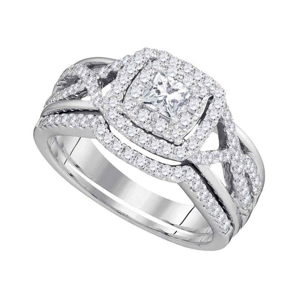 Princess Diamond Bridal Wedding Ring Band Set 7/8 Cttw 14kt White Gold