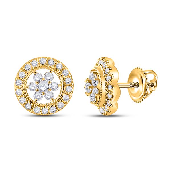 Diamond Circle Cluster Earrings 3/8 Cttw 14kt Yellow Gold