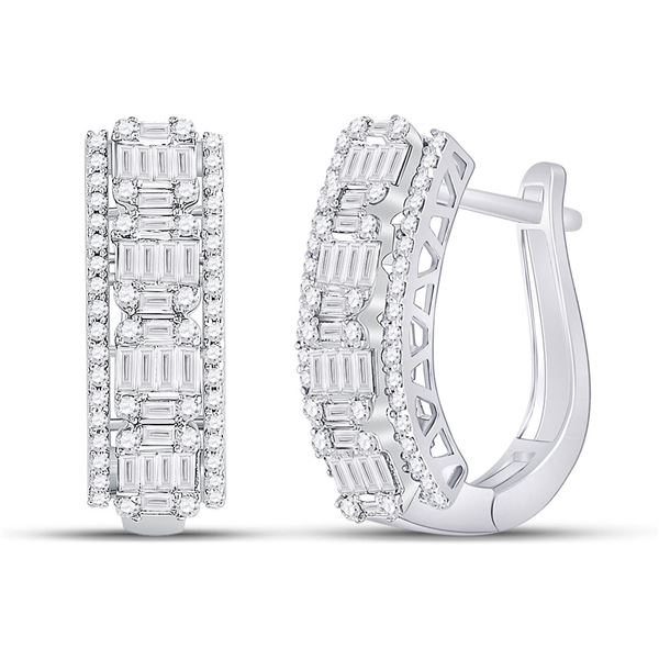 Baguette Diamond Fashion Cocktail Earrings 1-3/8 Cttw 14kt White Gold