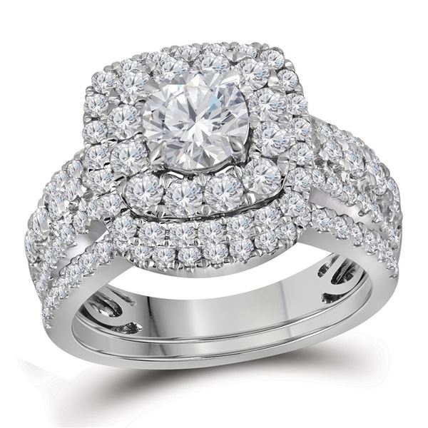 Diamond Halo Bridal Wedding Ring Band Set 2-1/2 Cttw 14kt White Gold
