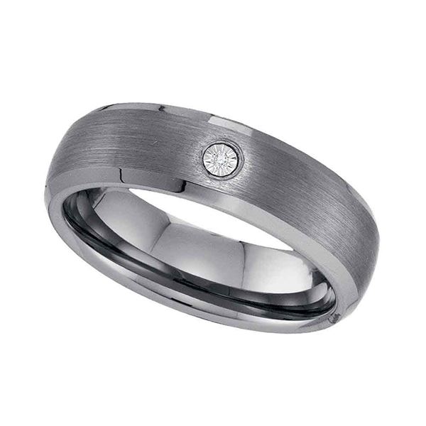 Tungsten Carbide Mens Diamond Matte Bevel Edge Band Ring .01 Cttw Size 11 Tungsten