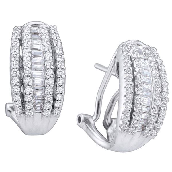 Baguette Diamond French-Clip Hoop Earrings 1 Cttw 14kt White Gold