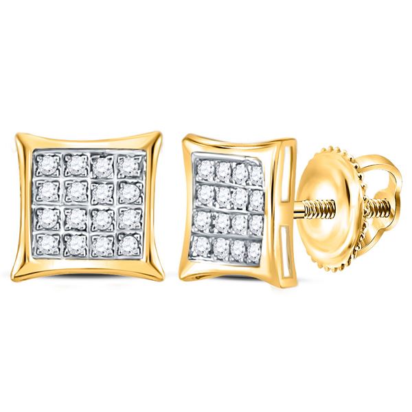 Diamond Square Kite Cluster Stud Earrings 1/10 Cttw 14kt Yellow Gold