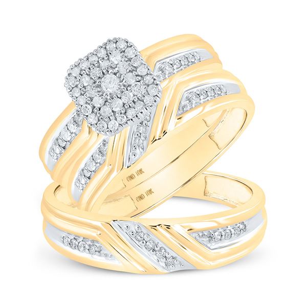 His Hers Diamond Solitaire Matching Wedding Set 1/3 Cttw 10kt Yellow Gold