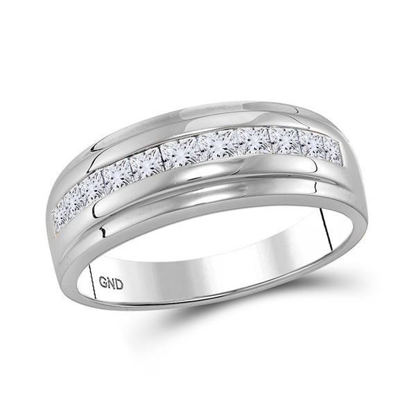 Mens Princess Diamond Single Row Wedding Band Ring 1 Cttw 10kt White Gold