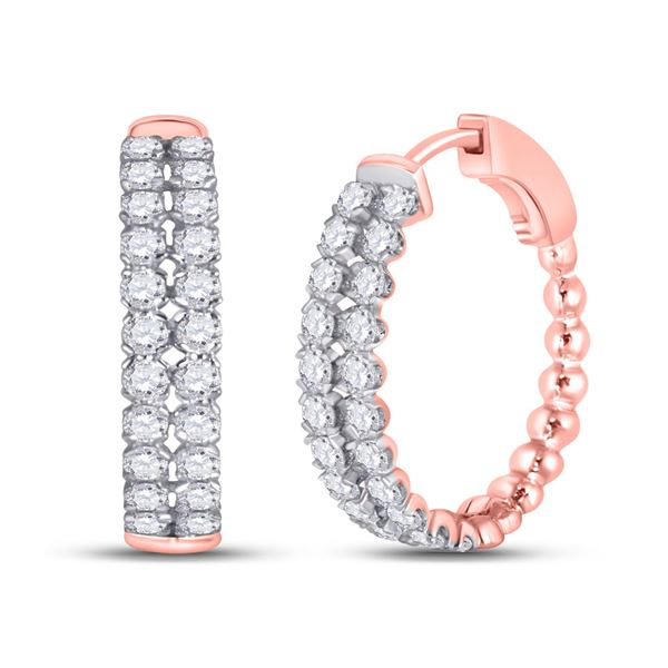 Diamond Double Row Hoop Earrings 2 Cttw 14kt Rose Gold