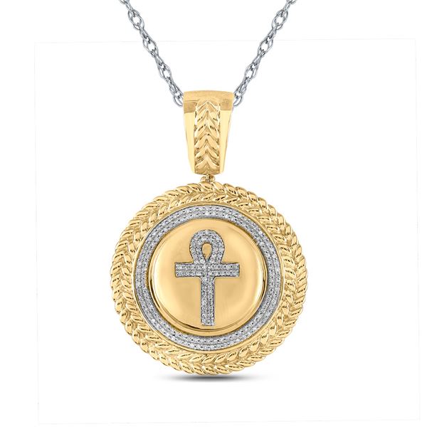 Mens Diamond Ankh Circle Charm Pendant 1/2 Cttw 10kt Yellow Gold