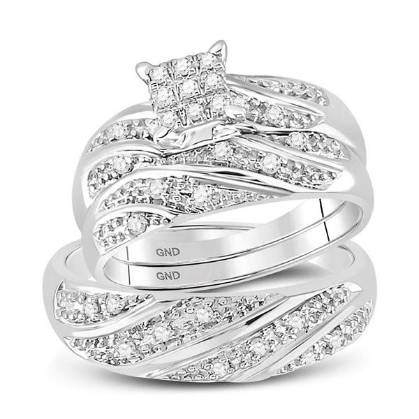 His Hers Diamond Square Matching Wedding Set 1/3 Cttw 14kt White Gold