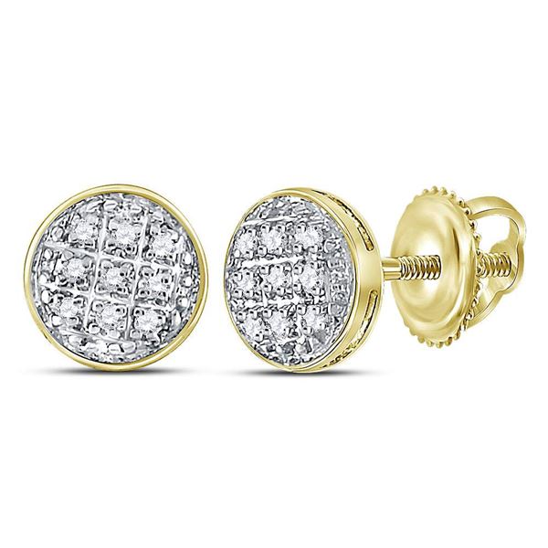 Mens Diamond Circle Cluster Stud Earrings 1/20 Cttw 10kt Yellow Gold