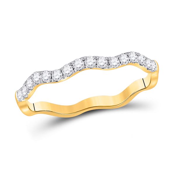 Diamond Wavy Stackable Band Ring 1/4 Cttw 10kt Yellow Gold