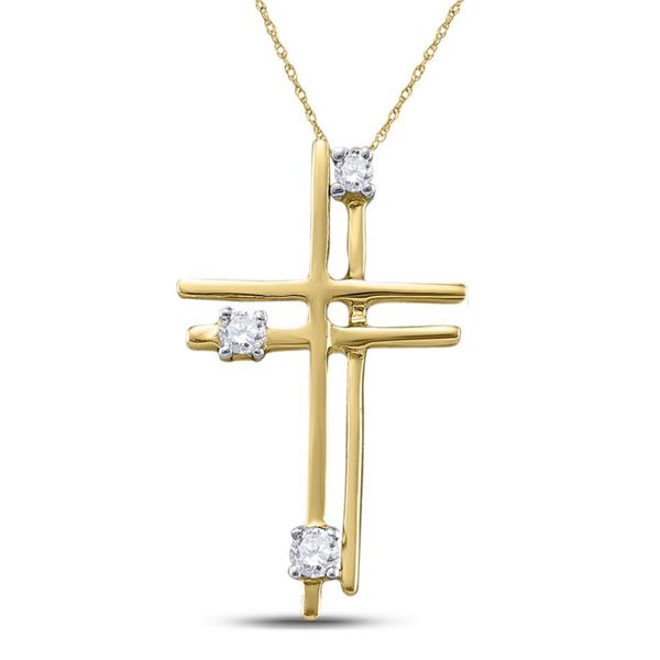 Diamond Simple Layered Cross Pendant 1/20 Cttw 14kt Yellow Gold