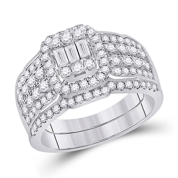 Baguette Diamond Bridal Wedding Ring Band Set 1 Cttw 14kt White Gold