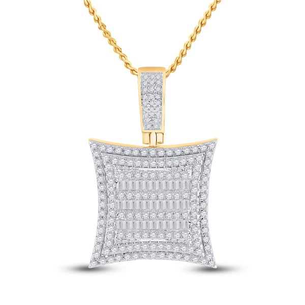 Mens Baguette Diamond Square Kite Charm Pendant 1-1/4 Cttw 10kt Yellow Gold