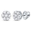 Image 2 : Diamond Flower Cluster Earrings 1/4 Cttw 14kt White Gold