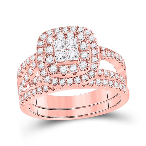 Princess Diamond Bridal Wedding Ring Band Set 1 Cttw 14kt Rose Gold