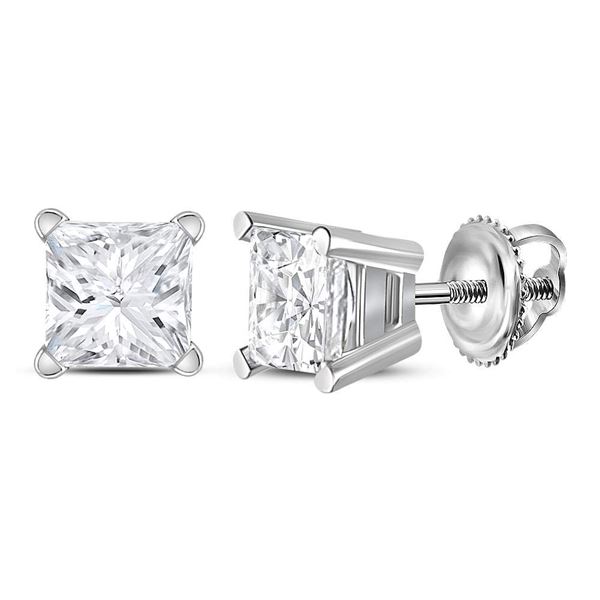 Unisex Princess Diamond Solitaire Stud Earrings 1 Cttw 14kt White Gold