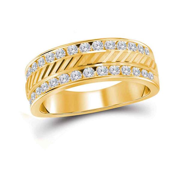 Mens Diamond Machine-Set Wedding Band Ring 1 Cttw 14kt Yellow Gold