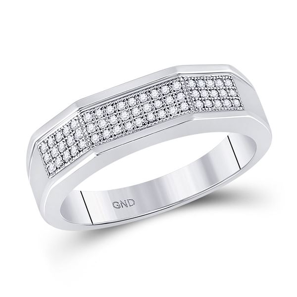 Mens Diamond Faceted Pave Band Ring 1/5 Cttw 10kt White Gold