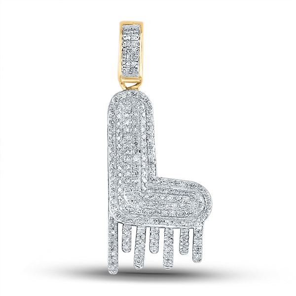Mens Diamond Dripping L Letter Charm Pendant 1/2 Cttw 10kt Yellow Gold
