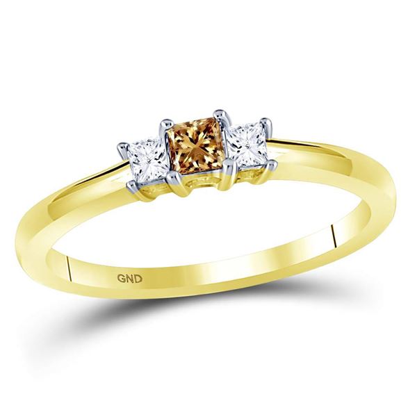Princess Brown Diamond 3-stone Bridal Wedding Engagement Ring 1/4 Cttw 14kt Yellow Gold