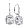 Image 1 : Baguette Diamond Square Dangle Earrings 1 Cttw 18kt White Gold
