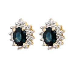 CERTIFIED 4.05ct DIAMOND & SAPPHIRE EARRINGS 14K Y GOLD