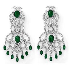 CERTIFIED 17.30ctw DIAMOND & EMERALD EARRINGS 14KT GOLD