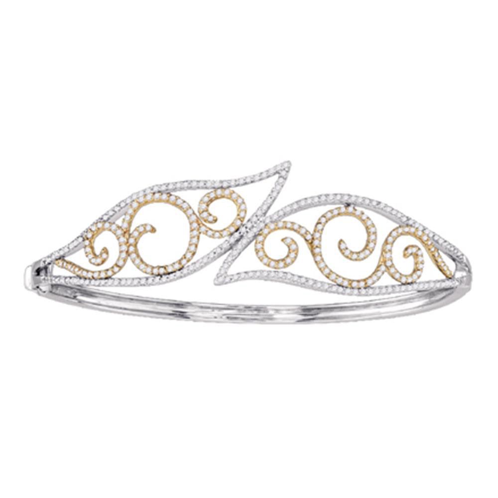 Diamond Curl Bangle Bracelet 1-5/8 Cttw 10kt Two-tone Gold