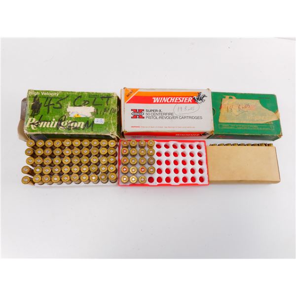 ASSORTED .45 COLT & .44 S&W, 6MM, RELOADED AMMO
