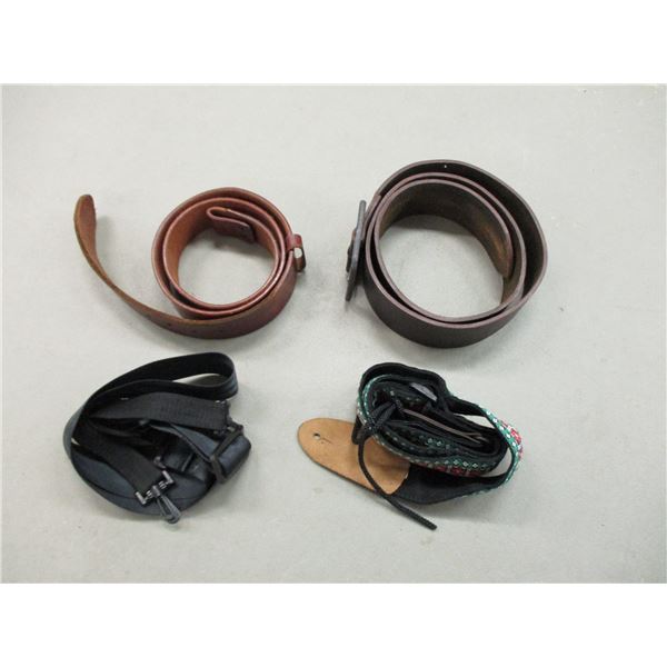 ASSORTED LEATHER BELTS + SLINGS