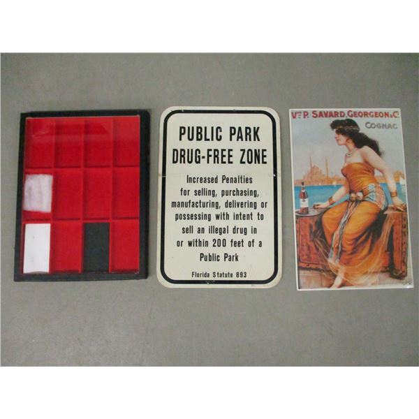 TIN SIGNS + GLASS TYPE DISPLAY