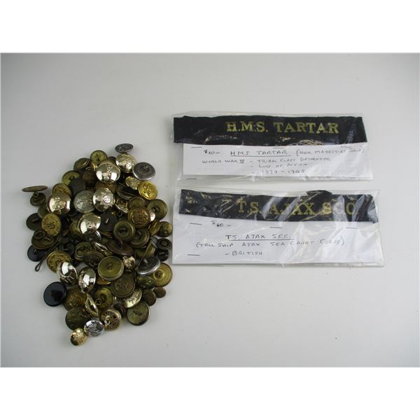 BRITISH NAVY CAP RIBBONS + BUTTONS