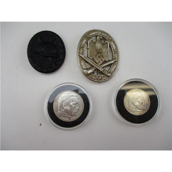 WWII GERMAN COINS + BADGES LOT