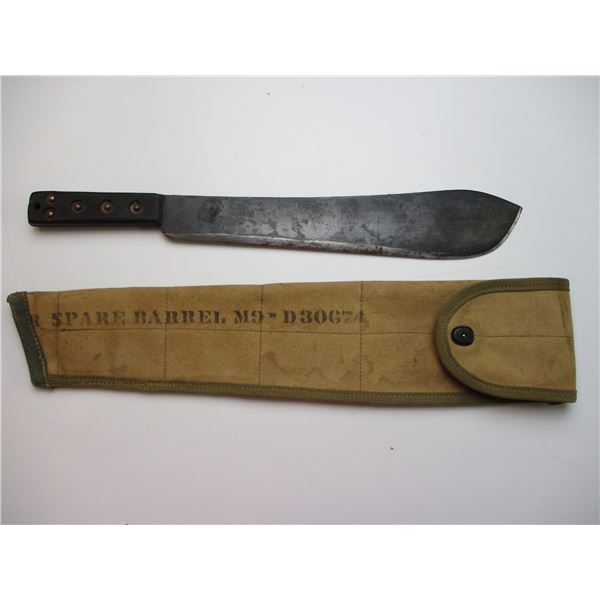WWII BRITISH MACHETE IN BARREL BAG