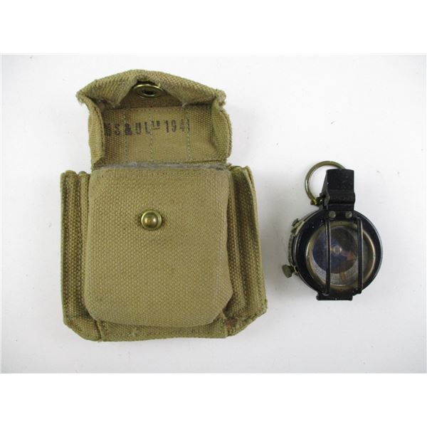 WWII BRITISH COMPASS + CANADIAN POUCH