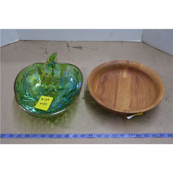 Iridescent Bowl & Wood Turned Bowl