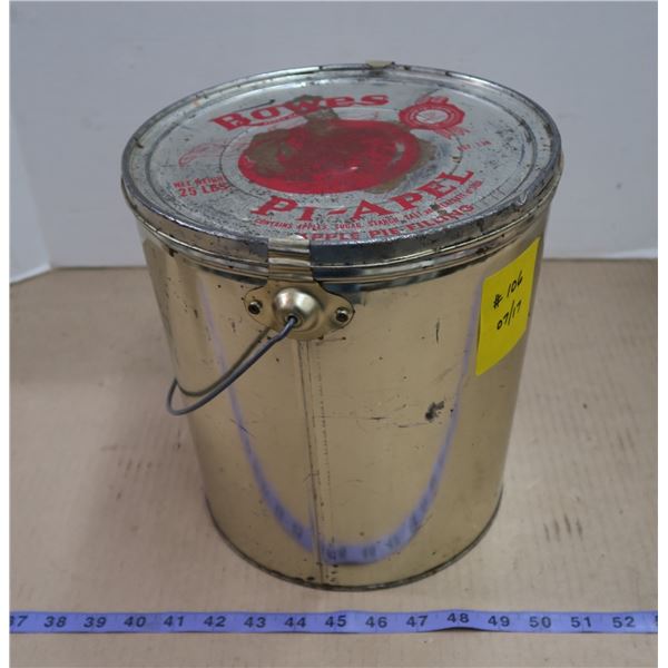 Bowes Pie Filling Metal Pale With Lid