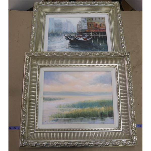 2 L. Wood Paintings with Matching Frames