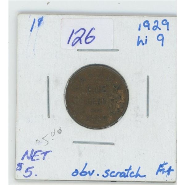1929 Canadian 1 Cent Coin