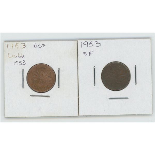 2 1953 Canadian 1 Cent Coins