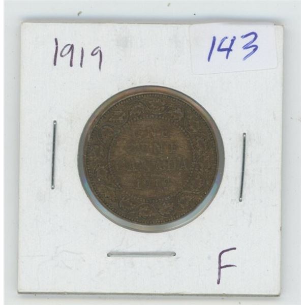 1919 Canadian 1 Cent Coin F