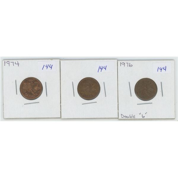 1974 & 1975 & 1976 Canadian 1 Cent Coins
