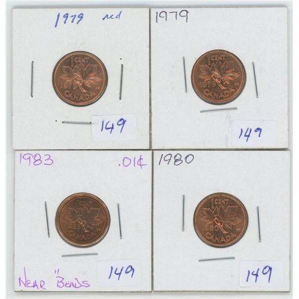 2 1979 & 1980 & 1983 Canadian 1 Cent Coins