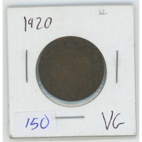 1920 Canadian 1 Cent Coin VG