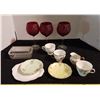 Image 1 : Lot Wine Glasses, Butter Dish , Misc. China